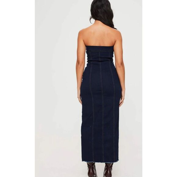 Princess Polly MARZA DENIM STRAPLESS MAXI DRESS INDIGO Nwot Size 2 - Picture 7 of 8